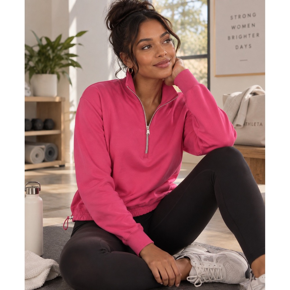 Athleta Triumph Hybrid Half Zip Sweatshirt Jacket Salvia Pink Fuchsia Small - Picture 14 of 15